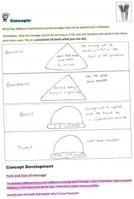 Bandanas concept development worksheet page 1