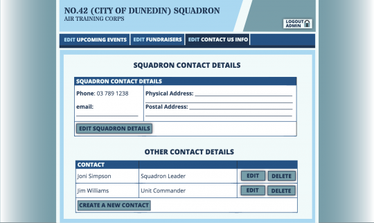 Contact us admin page layout