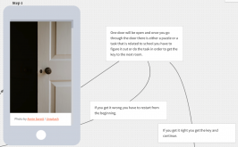 A storyboard showing images and player steps