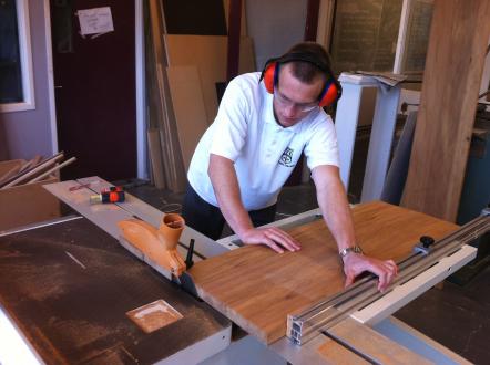 Cutting the rimu for the cabinet