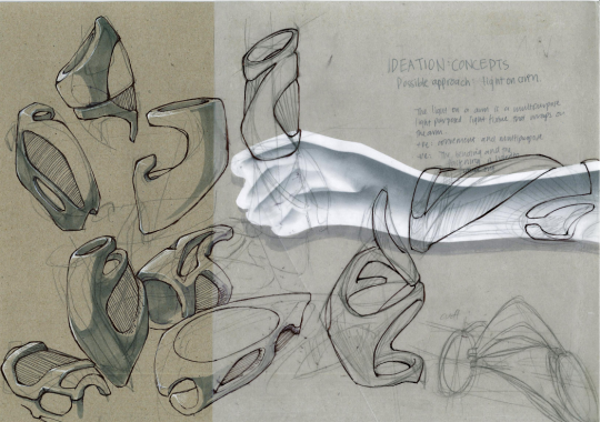 Scanned pencil sketches for ideation concepts