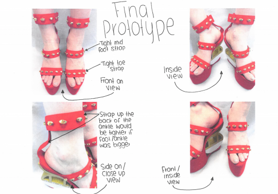 Photos and notes on of a final prototype shoe
