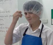 One student tasting and evaluating ice cream