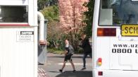 Student crossing road.